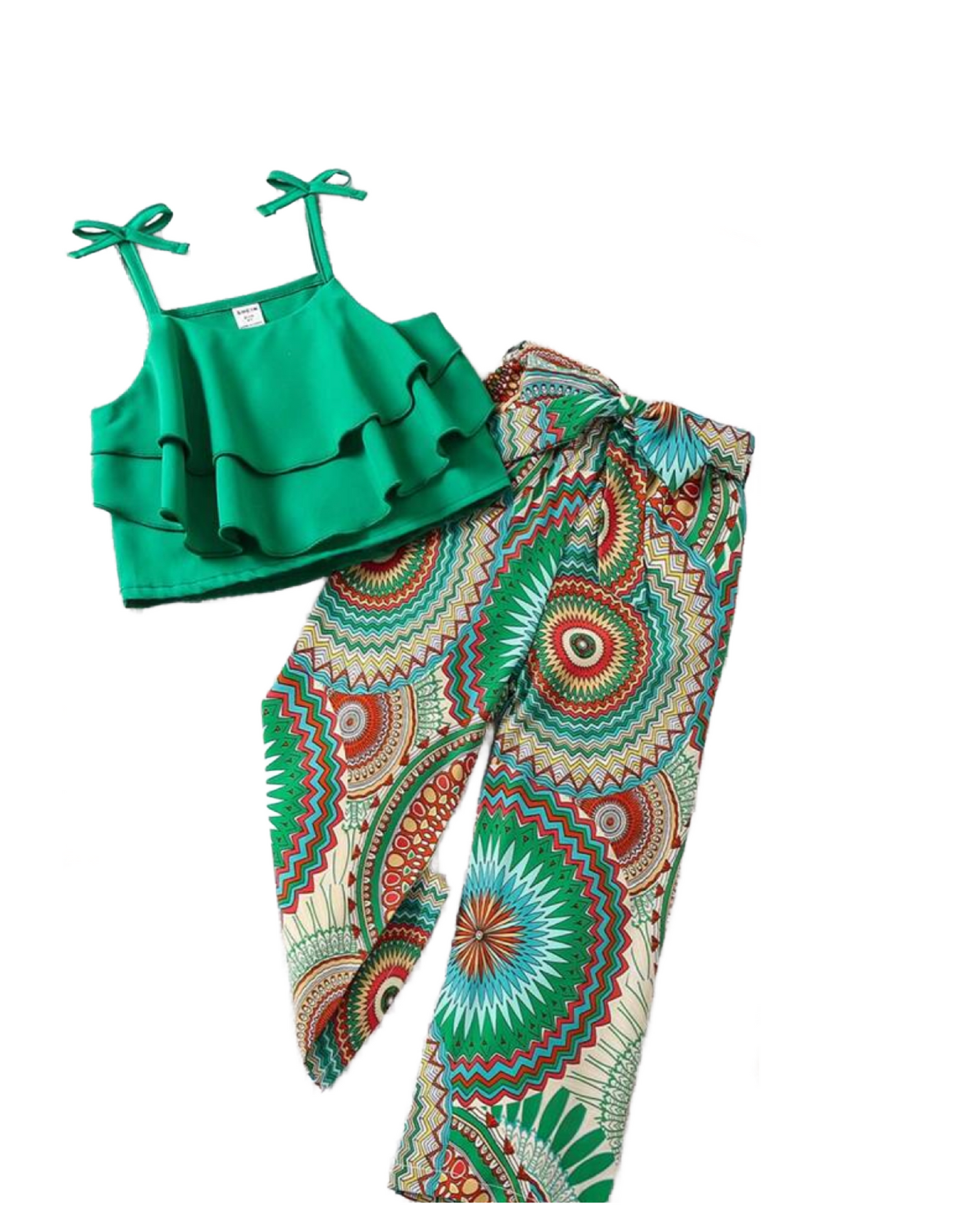 2PC.GREEN TOP AND FLARE PANTS