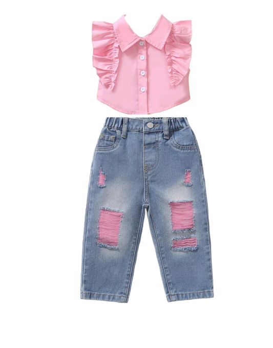 2PC.PINK TOP AND JEANS BOTTOM