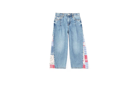 Wide Leg Denim Pants with pattern on legs