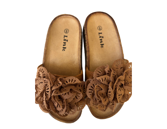 brown slide flower sandals