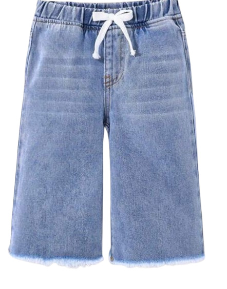 Girl Drawstring Waist Wide Leg Denim Pants
