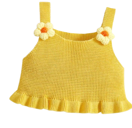 GIRL KNIT FLORAL CROP TOP